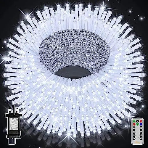 500 LED 50m Cool White Fairy Lights (Memory Function, 8 Modes, IP44 Waterproof)