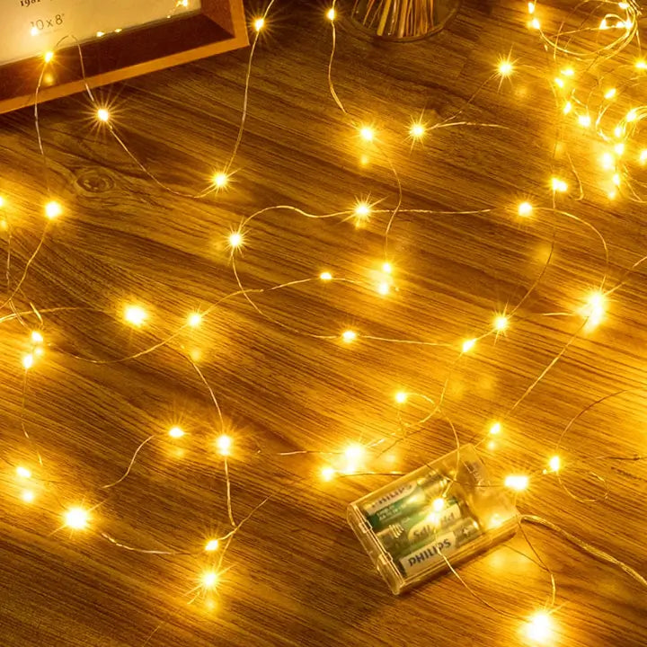 50 LEDs 5m Warm White Room Fairy Lights (Cooper Wire, Battery Operated)