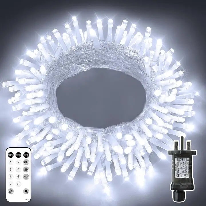 100 LED 10m Cool White Fairy Lights (Cool White, Memory Function, 8 Modes, IP44 Waterproof)