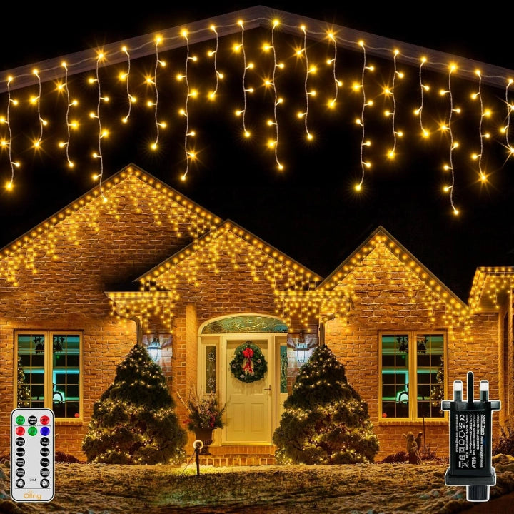 396 LEDs 9.8m Christmas Outdoor Icicle  Lights (Warm White, Clear Cable, Connectable, 8 Modes)