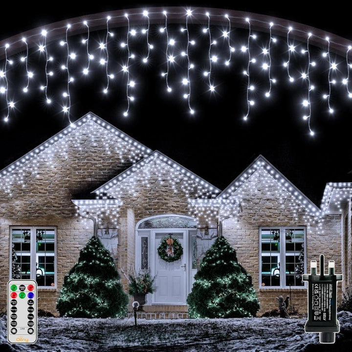 396 LEDs 9.8m Outdoor Christmas Icicle  Lights (Cool White, Clear Cable, Connectable, 8 Modes)