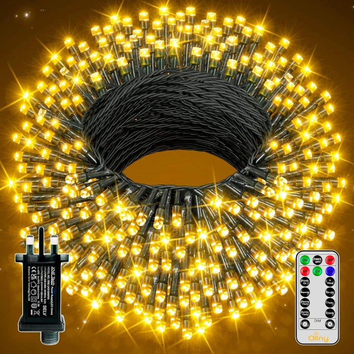 400 LED 40m Warm White Christmas String Lights (Green Cable, Plug in, 8 Modes)