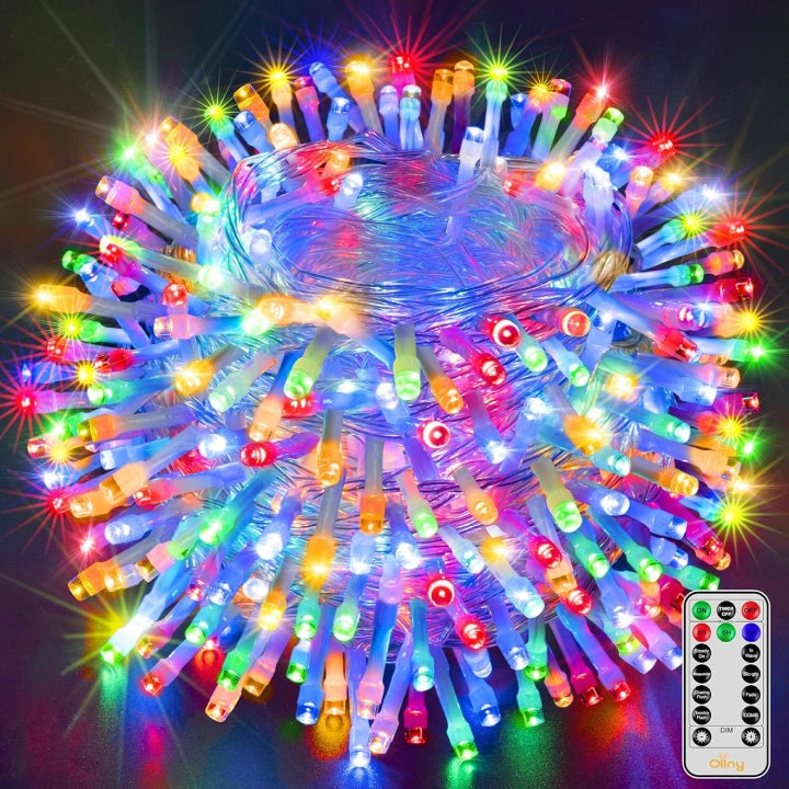 600 LED 60m Multicolor Christmas Lights (Clear Cable, Plug in, 8 Modes)