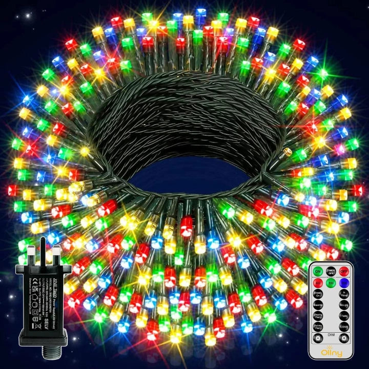 400 LED 40m Multicolor Christmas String Lights (Green Cable, Plug in, 8 Modes)