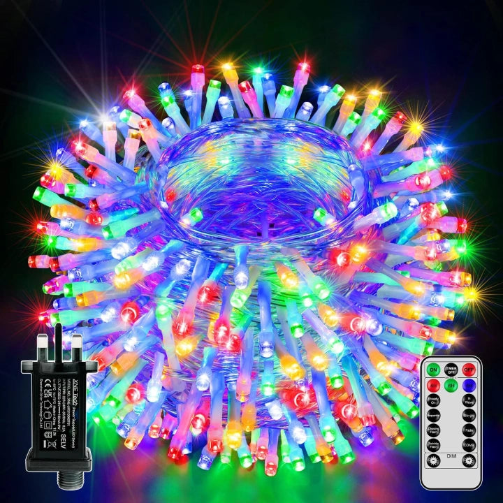 300 LED 30m Multicolor Christmas Lights (Clear Cable, Plug in, 8 Modes)