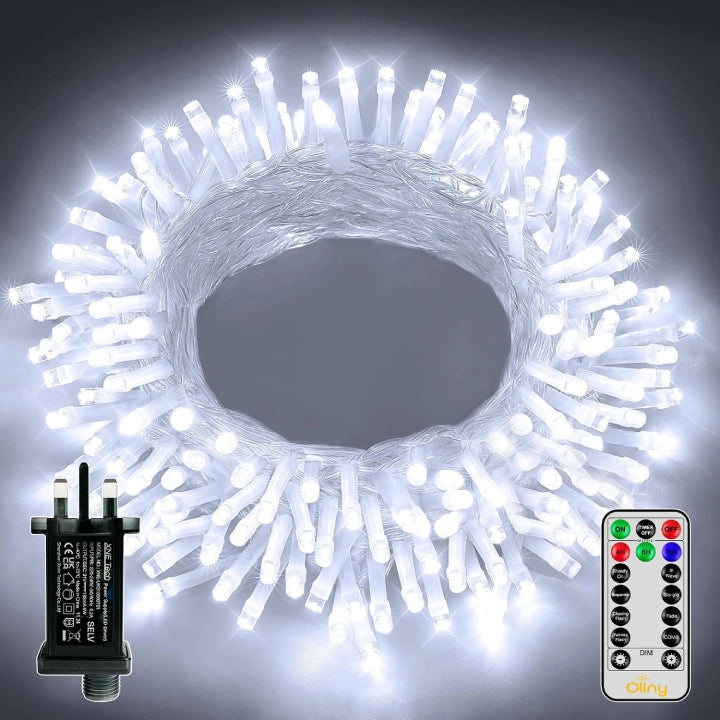 100 LED 10m Cool White Fairy Lights (Cool White, Memory Function, 8 Modes, IP44 Waterproof)