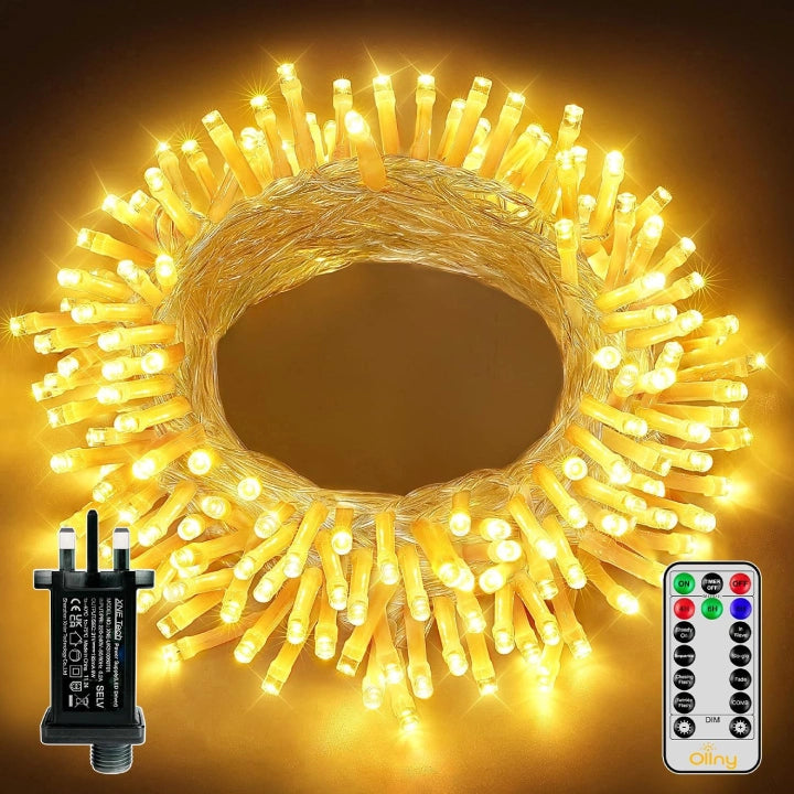 100 LEDs 10m Warm White Fairy Lights (Warm White, Memory Function, 8 Modes, IP44 Waterproof)