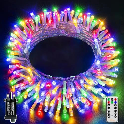 100 LED 10m Multicolor Christmas String Lights ( Clear Cable, Plug in, 8 Modes)