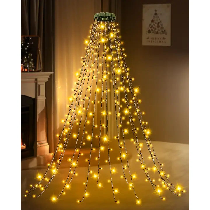 250 LEDs 2.5m*10 Strands Warm White Christmas Tree Lights (Green Cable, USB, IP44 Waterproof)