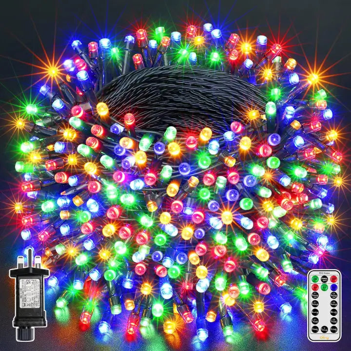 200 LED 20m Multicolor Christmas Lights (Green Cable, Plug in, 8 Modes)