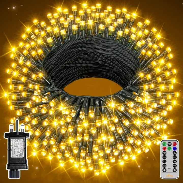 200 LEDs 20m Garden String Lights (Warm White, Green Cable, Plug in, 8 Modes)