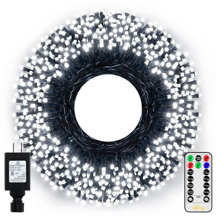 400 LED 40m Cool White Christmas String Lights (Green Cable, Plug in, 8 Modes)