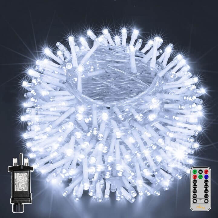 400 LED 40m Cool White Christmas String Lights (Clear Cable, Plug in, 8 Modes)