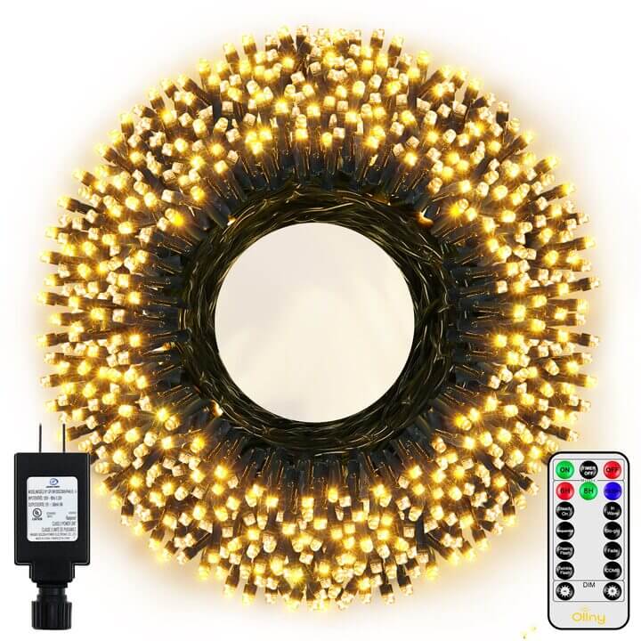 400 LED 40m Warm White Christmas String Lights (Green Cable, Plug in, 8 Modes)