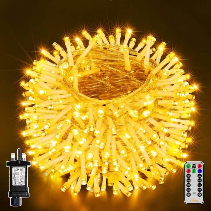 300 LED 30m Warm White Christmas String Lights (Clear Cable, Plug in, 8 Modes)